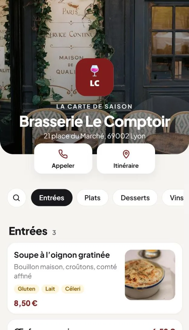 Menu digital Vmenu - Brasserie Le Comptoir
