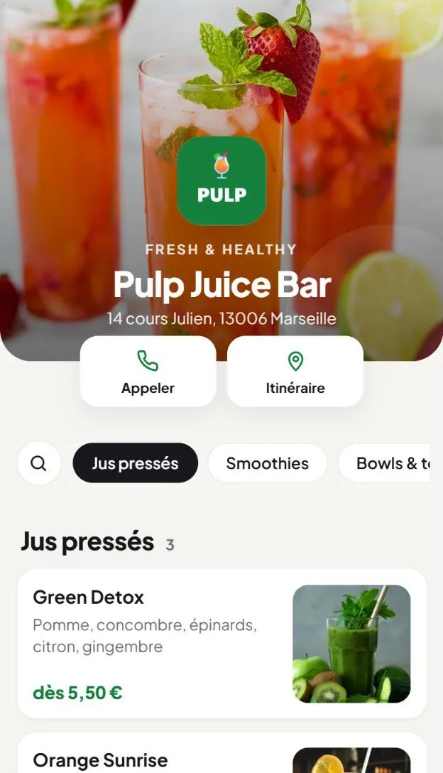 Menu digital Vmenu - Pulp Juice Bar