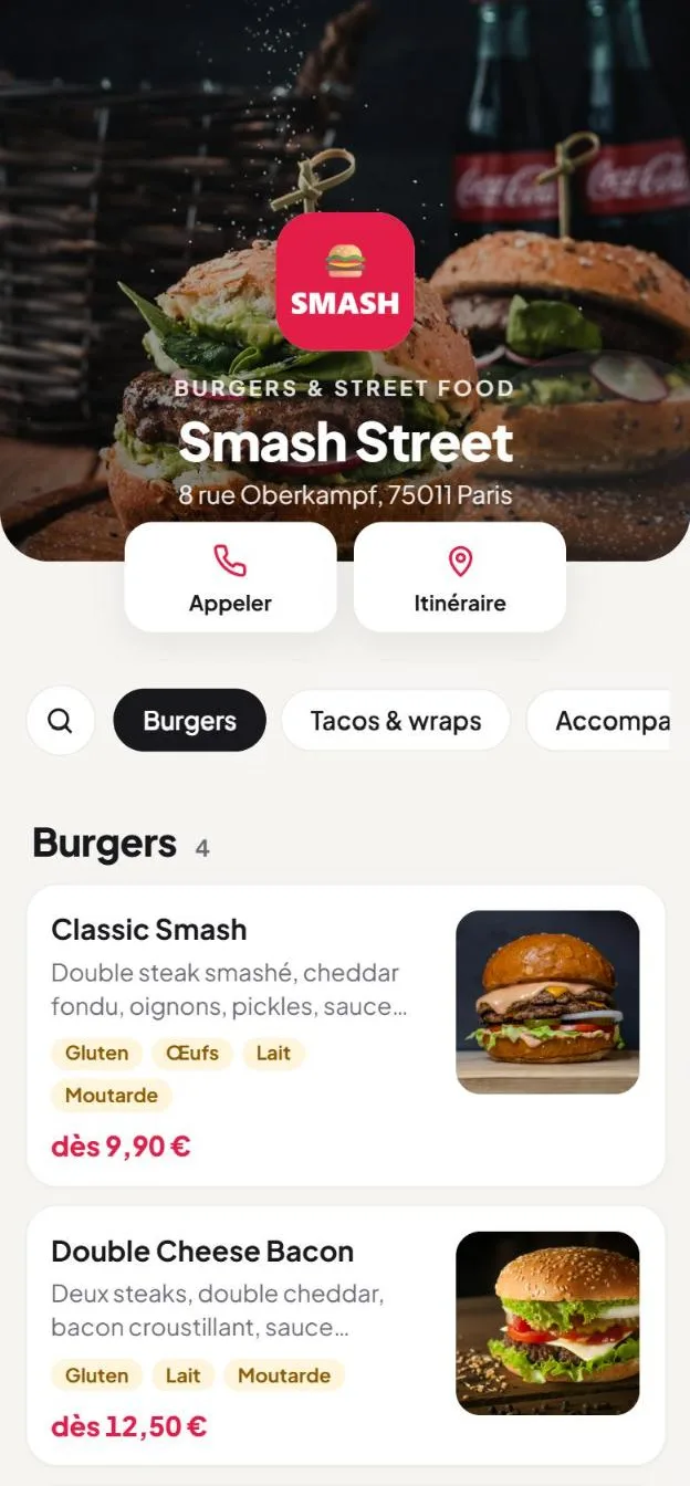 Menu digital Vmenu - Exemple fast-food
