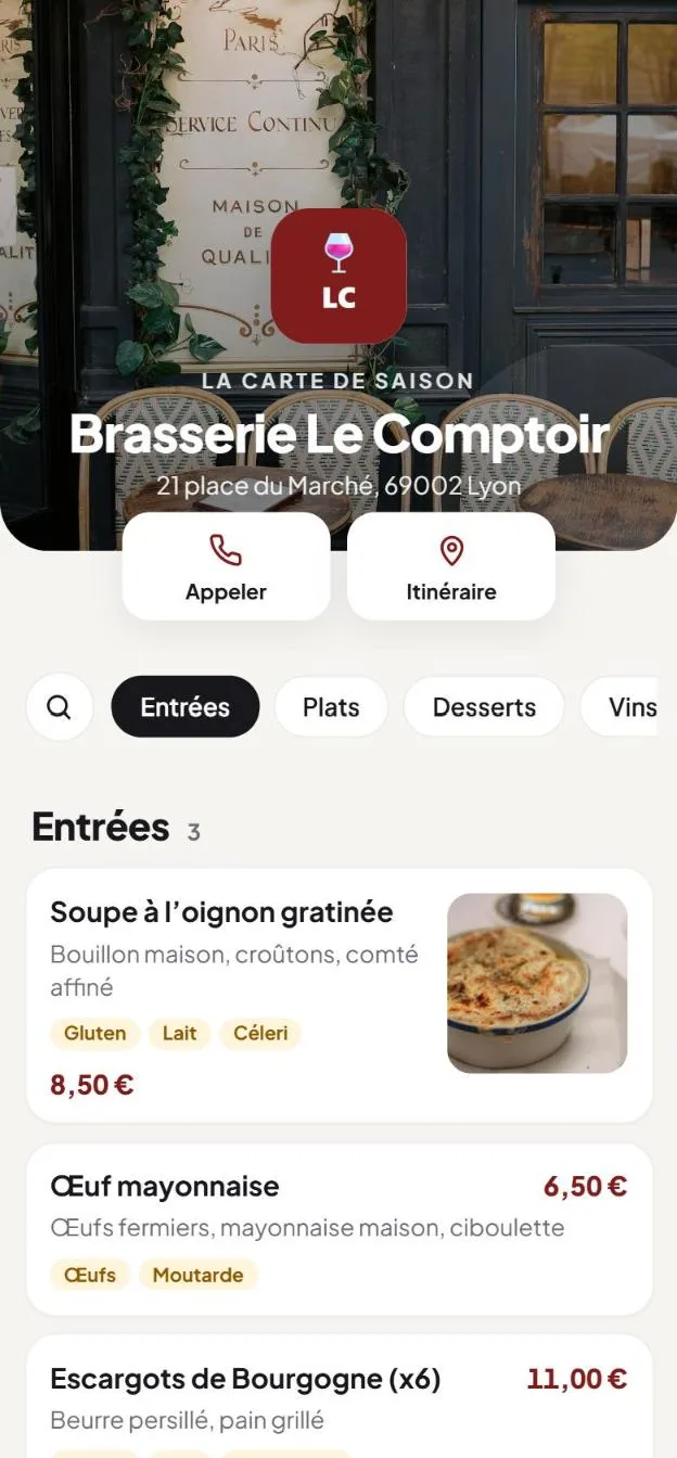 Menu digital Vmenu - Exemple brasserie