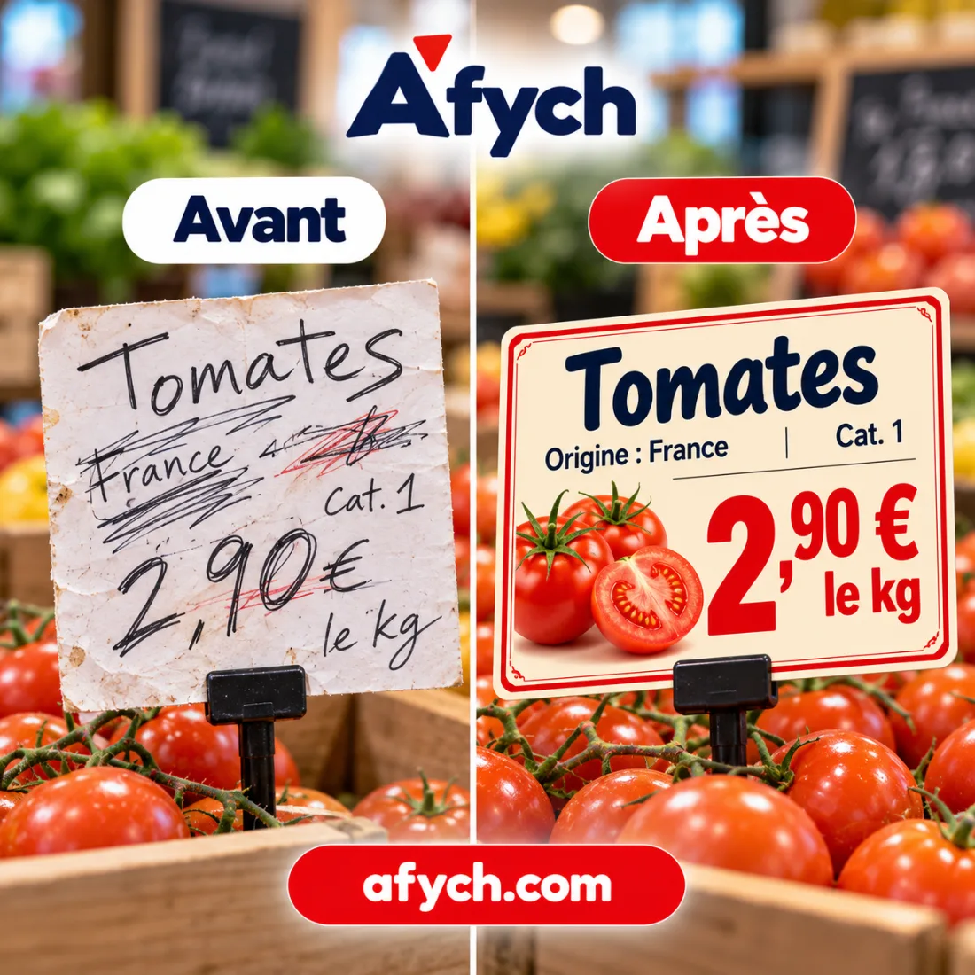 Avant / après : une étiquette prix faite avec Afych