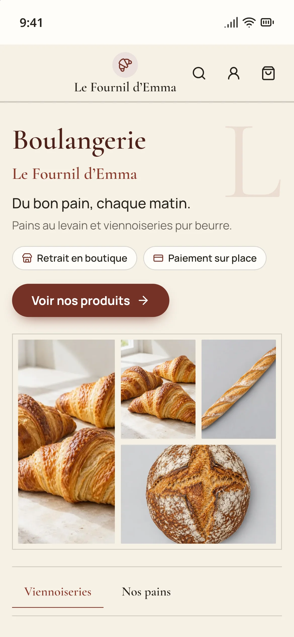Exemple de site de boulangerie créé avec Vlystore